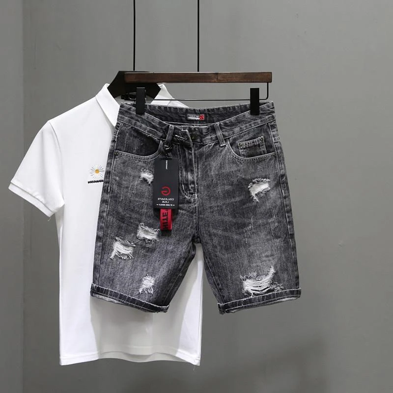Celana Jeans pendek pria sobek - Streetwear Brand Shorts ulasan dan harga